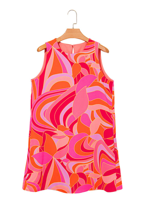 Abstract Blossoms Sleeveless Shift Dress