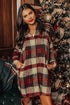 Brushed Plaid Button Front Side Slit Tunic Shacket