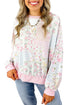 Floral Patchwork Twist Ribbed Trim Long Sleeve Top