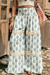 Floral Print Lace Patchwork Wide Leg Pants
