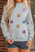 Sequin Pumpkin Face Graphic Mock Neck Sweatshirt