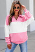 Ricrac Trim Patchwork Collar V Neck Long Sleeve Top