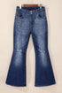 Distressed Western Style Button Fly High Waist Flare Jeans