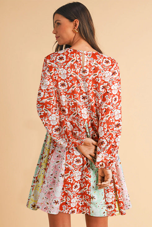 The Isabella Floral Patchwork Long Sleeve Pleated Mini Ensemble