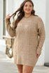 Long Sleeve Cable Knit Crew Neck Sweater Dress
