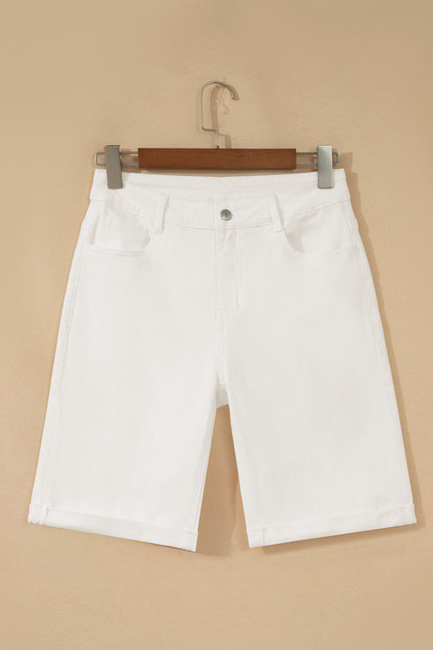 Rolled Cuff Stretch Bermuda Denim Shorts