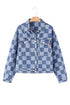 Checkered Print Patchwork Button Up Denim Jacket