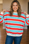 Striped Long Sleeve Round Neck Tunic Sweatshirt