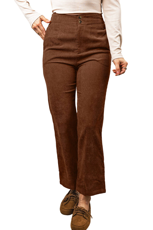 Corduroy Elastic Waist Straight Leg Ankle Length Pants