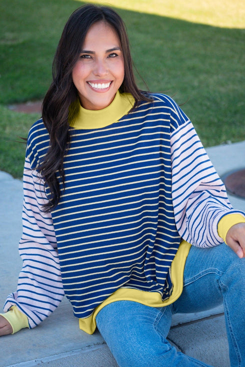 Striped Crew Neck Casual Long Sleeve Pullover Top
