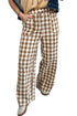 Western Style Gingham Plaid Elastic Waist Wide Leg Pants