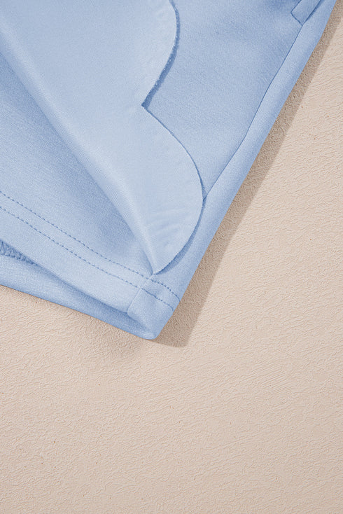 Puff Sleeve Pearl Embellished Scallop Trim Two Piece Dress