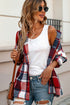 Casual Hooded Button Front Plaid Print Shacket