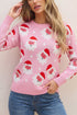 Cartoon Pattern Round Neck Dropped Shoulder Sweater