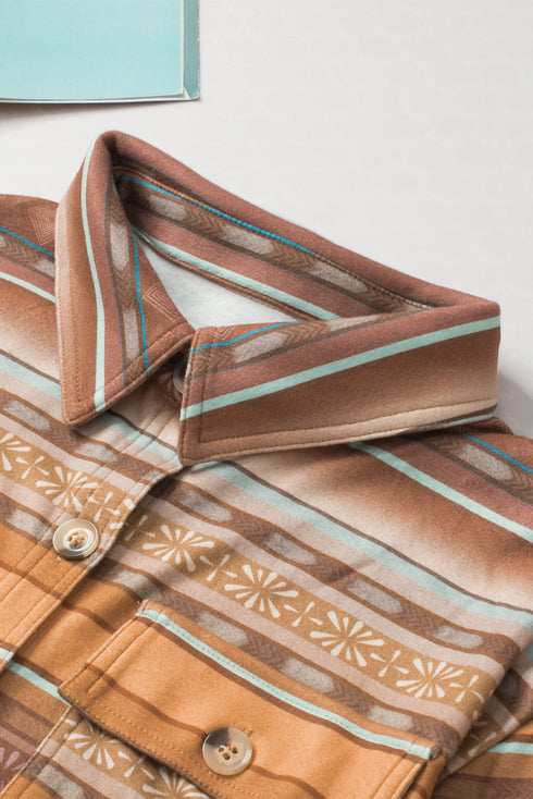 Geometric Print Fleece Button Down Shirt Jacket