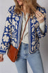 Bohemian Floral Print Open Front Buttoned Cuff Jacket