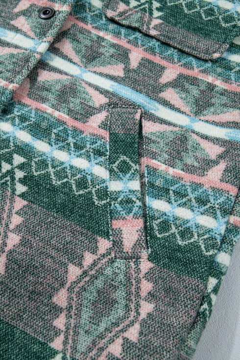 Geometric Print Button Front Long Sleeve Jacket