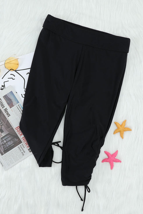 High Rise Ruched Side Tie Capri Leggings