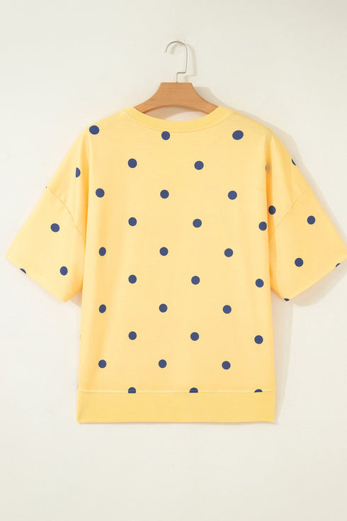 Polka Dot Print Crossed Seam Detail Oversized Tee