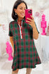 Plaid Button Front Short Sleeve Shift Mini Dress