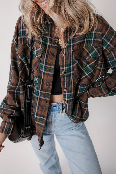 Western Plaid Print Buttoned Chest Pocket Shacket