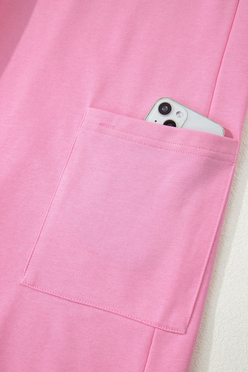 Solid Raw Edge Half Sleeve Pocketed Loose Romper