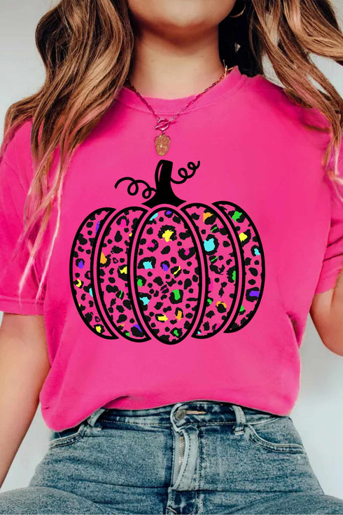 Leopard Print Pumpkin Graphic Pattern Statement Tee