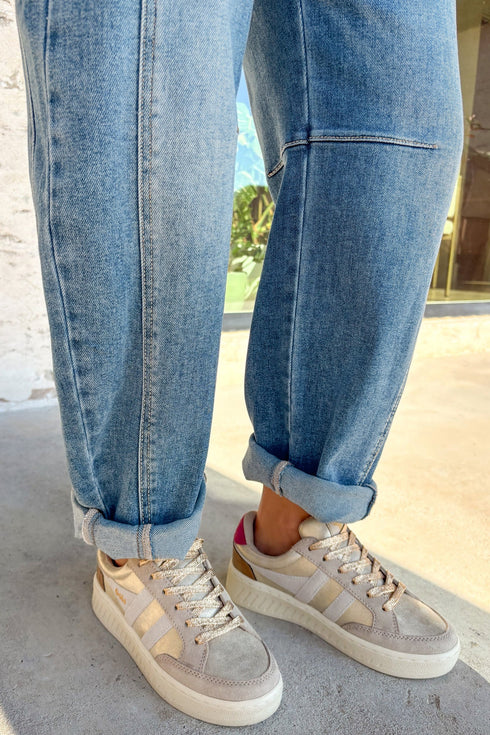 Casual Washed Cuffed Barrel Leg Jeans