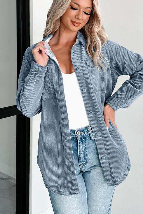 Reversible Casual Corduroy Button Up Plaid Shacket
