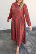 Leopard Print Long Sleeve V Neck Midi Dress