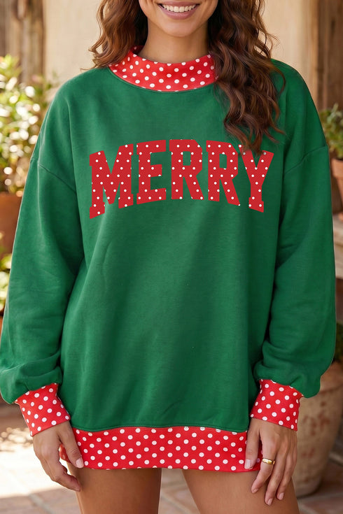 Slogan Polka Dot Pattern Trim Tunic Sweatshirt