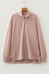 Twist Ribbed Zip Collar Drop Shoulder Long Sleeve Top