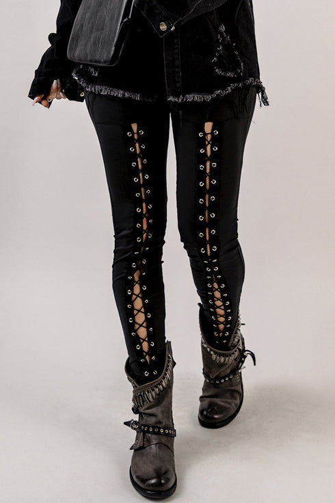 Exclusive Grommet Lace Up Front Statement Leggings