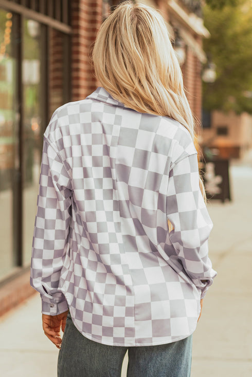 Checkered Print Flap Pocket Button Front Shacket