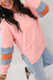 Raw Edge Striped Patchwork Panel Long Sleeve Top