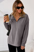 Waffle Textured Collar Half Zip Pocketed Drop Shoulder Sweatshirt
