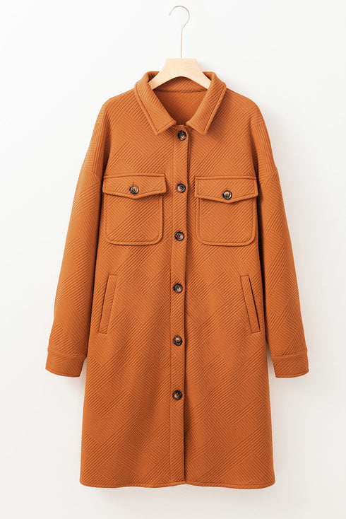 Flame Textured Drop Shoulder Buttoned Duster Coat