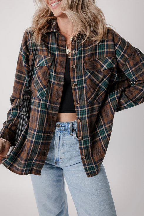 Western Plaid Print Buttoned Chest Pocket Shacket