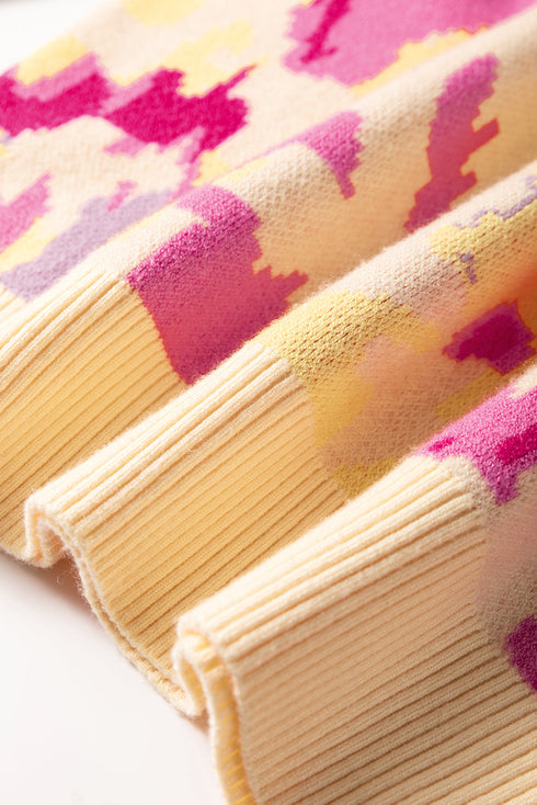 Abstract Print Ribbed Trim Pullover Knit Sweater