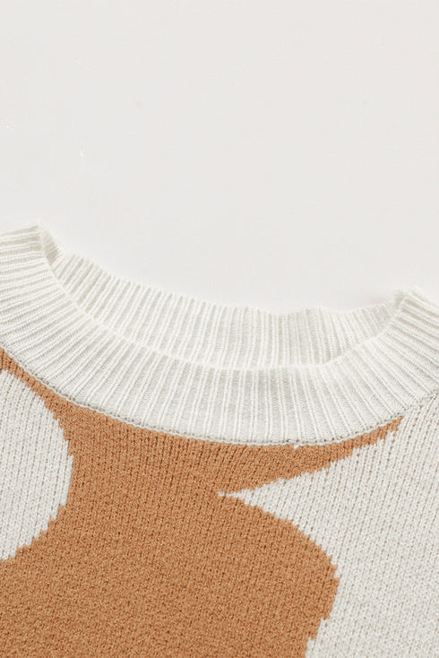 Abstract Floral Print Mock Neck Knit Sweater