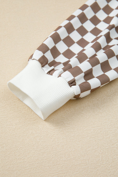 Checkered Polo Collar Long Sleeve Mini Skirt Two Piece Dress