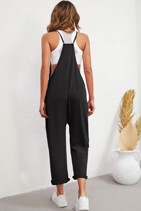 Solid Casual Adjustable Spaghetti Strap Straight Leg Jumpsuit