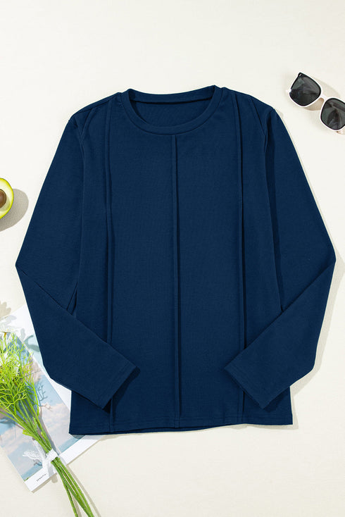 Exposed Seam Detail Crew Neck Long Sleeve Top