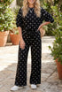 Half Sleeve Polka Dot Loose Top Elastic Waist Pant Set