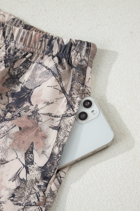 Abstract Woodland Print Long Sleeve Casual Short Set