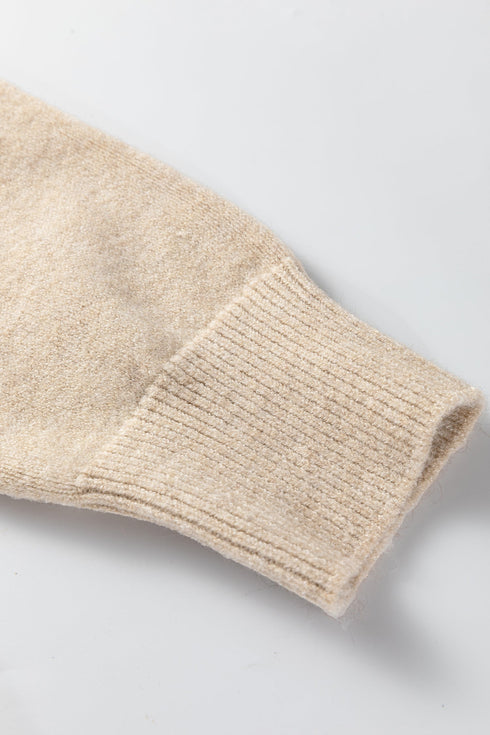 Lace Trim Button Shoulder Brushed Knit Sweater Dress