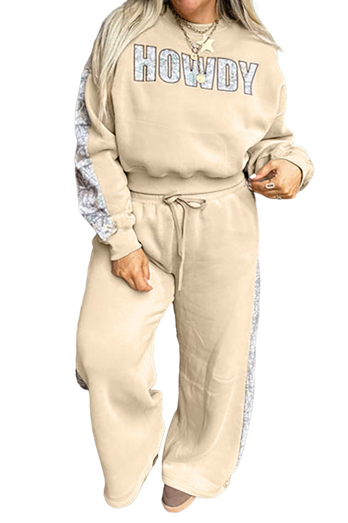 Howdy Letter Print Side Stripe Long Sleeve Lounge Set