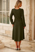 Viscose Polyester Ruched Long Sleeve Midi Dress