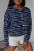 Acrylic Striped Pattern Drop Shoulder Button Cardigan