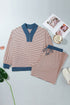 Striped V Neck Long Sleeve Lounge Set